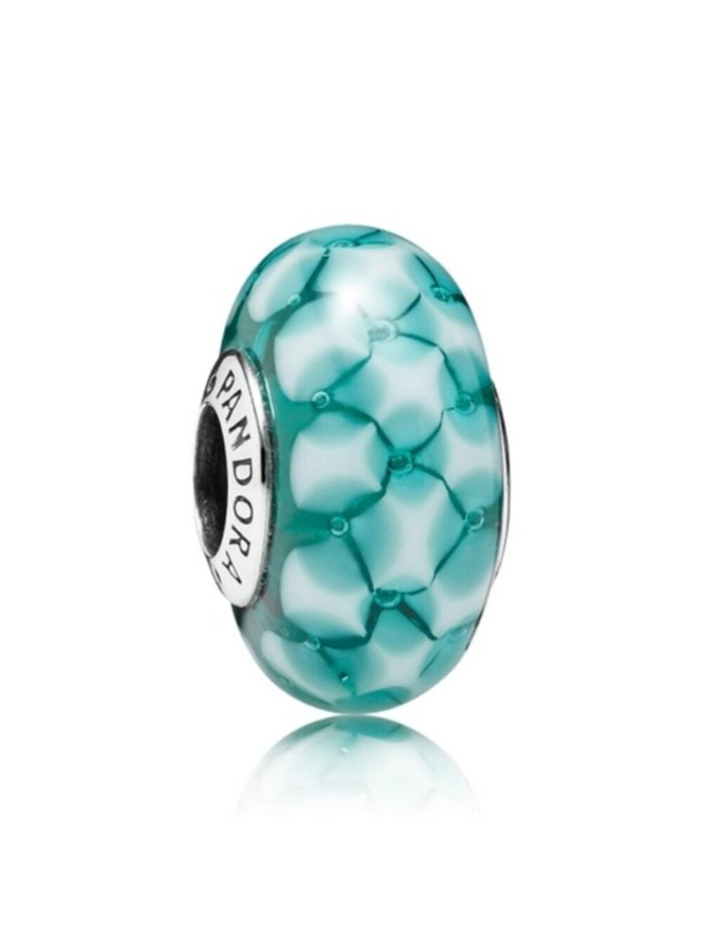Pandora Retired Sterling Silver Teal Lattice Murano Glass Bead - 791625